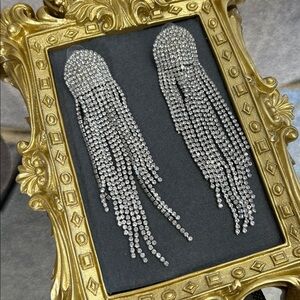 Silver Rhinestone Fringe Earrings
